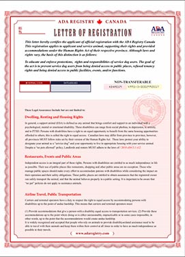 Canada ADA Letter Of Registration