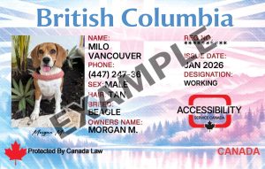 British Columbia Service Dog Registration Card
