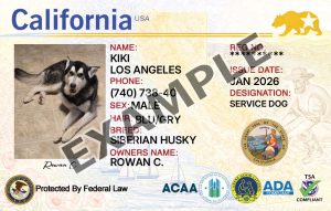 California Service Dog Registration Card