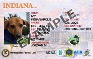 Indiana Service Dog Registration Card