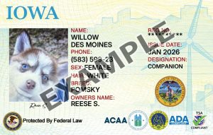 Iowa Service Dog Registration Card