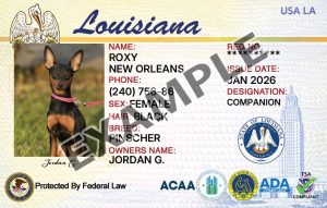 Louisiana Service Dog Registration Card