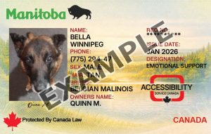 Manitoba Service Dog Registration Card
