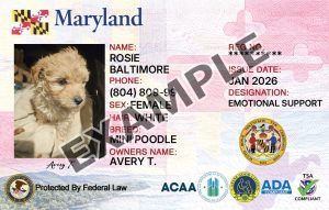 Maryland Service Dog Registration Card