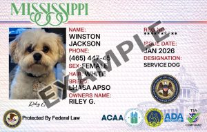 Mississippi Service Dog Registration Card