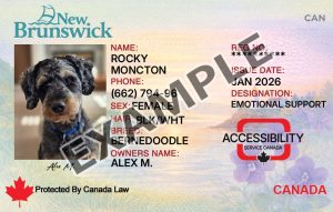New Brunswick Service Dog Registration Card
