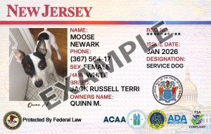 New Jersey Service Dog Registration Card