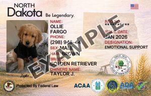 North Dakota Service Dog Registration Card