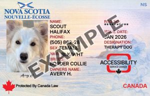 Nova Scotia Service Dog Registration Card