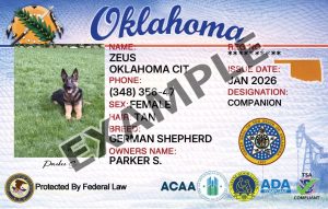 Oklahoma Service Dog Registration Card