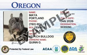 Oregon Service Dog Registration Card