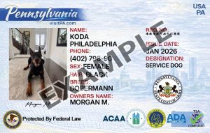 Pennsylvania Service Dog Registration Card