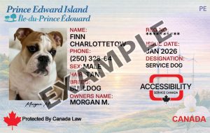 Prince Edward Island Service Dog Registration Card