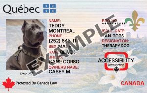 Quebec Service Dog Registration Card