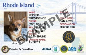 Rhode Island Service Dog Registration Card