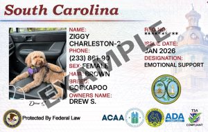 South Carolina Service Dog Registration Card