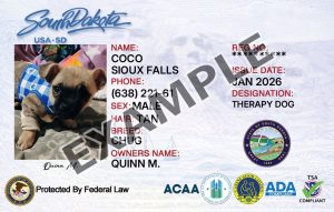 South Dakota Service Dog Registration Card