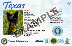 Texas Service Dog Registration Card